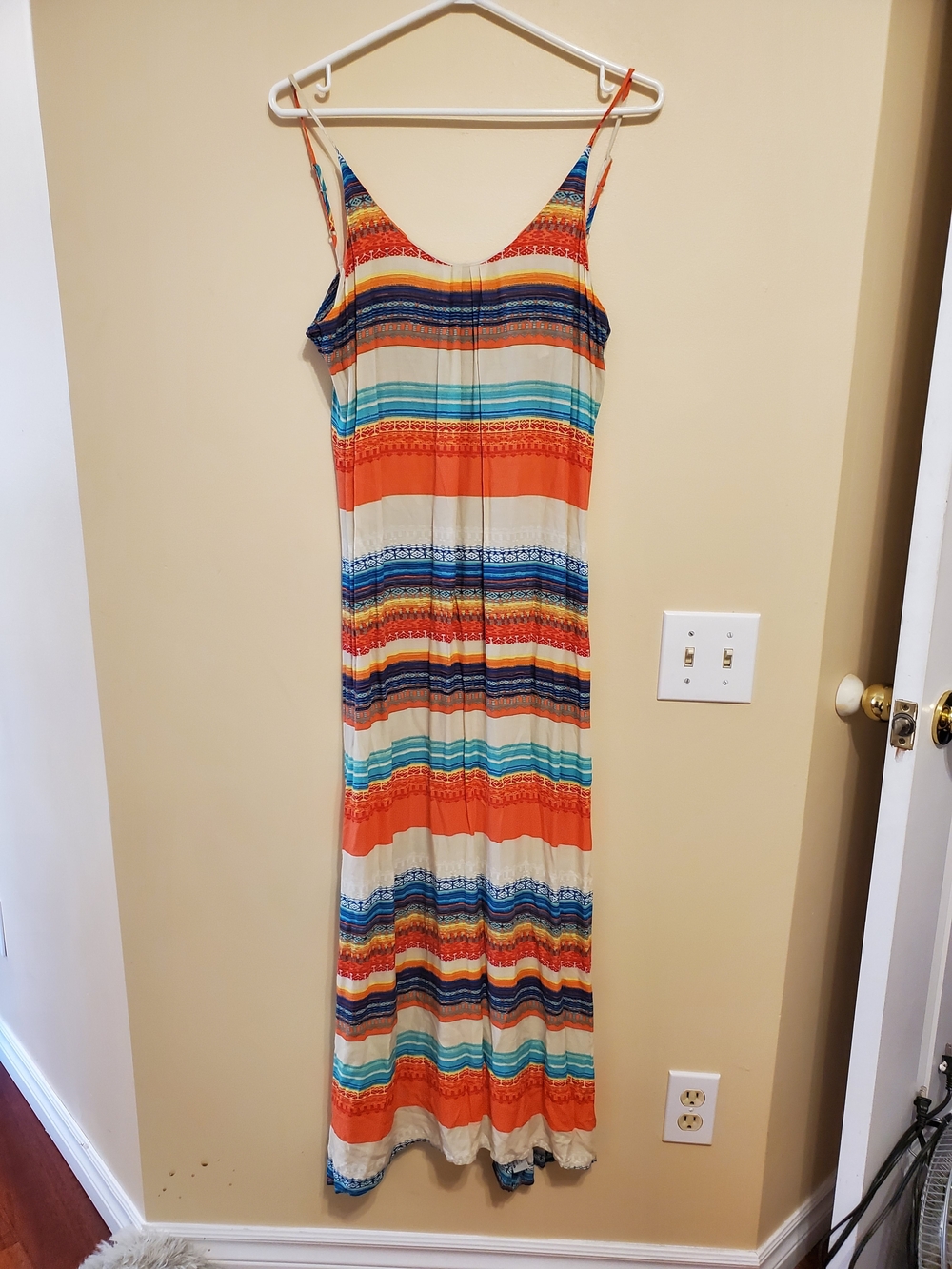 Xhilaration Orange, Blue, Teal & Cream Striped Maxi Dress